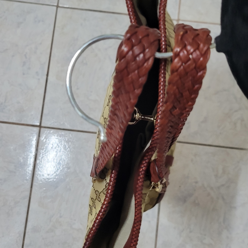 Damaged Gucci Marrakech XL Tote Bag GG Monogram Brown Brick Red Water Da - Picture 9 of 11